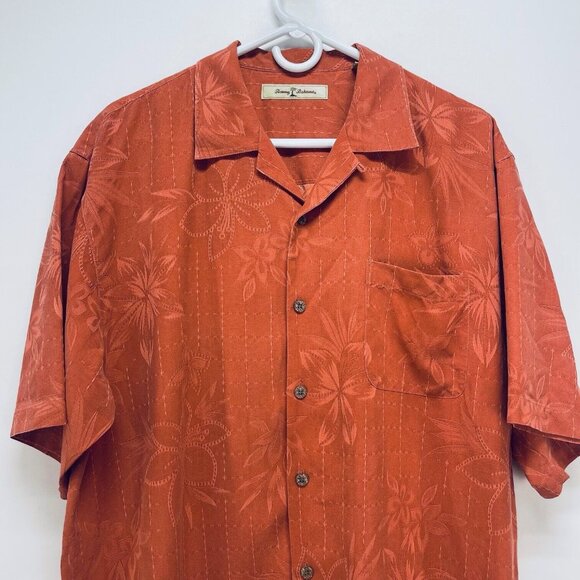 Tommy Bahama Shirt Size L Men’s Palm Tree Short Sleeve Silk Button-Up Orange - Picture 2 of 10
